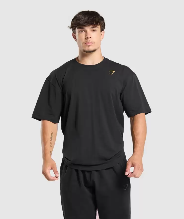 Power T-Shirt, Oversized Fit, Black/Rustic Yellow | XXL - Image 2