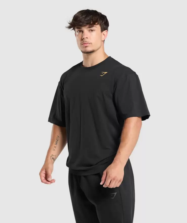 Power T-Shirt, Oversized Fit, Black/Rustic Yellow | XXL - Image 3