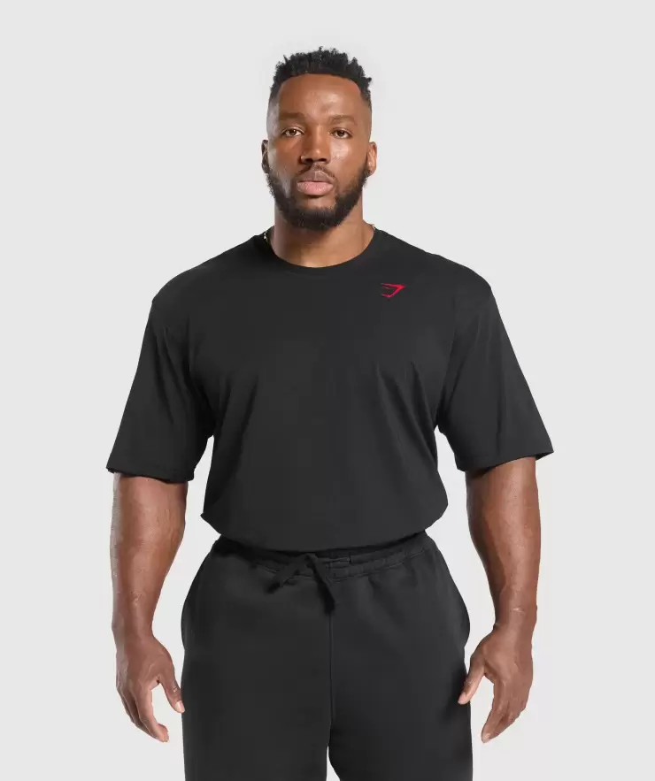 Power T-Shirt, Oversized Fit, Black/Conditioning Red  | M - Image 6