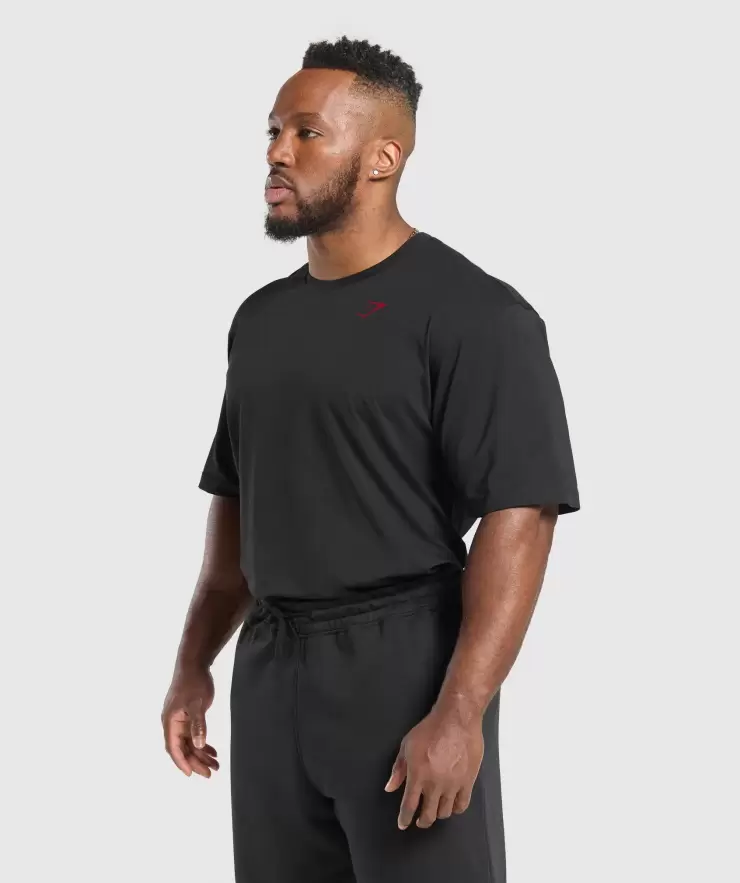 Power T-Shirt, Oversized Fit, Black/Conditioning Red  | M - Image 7